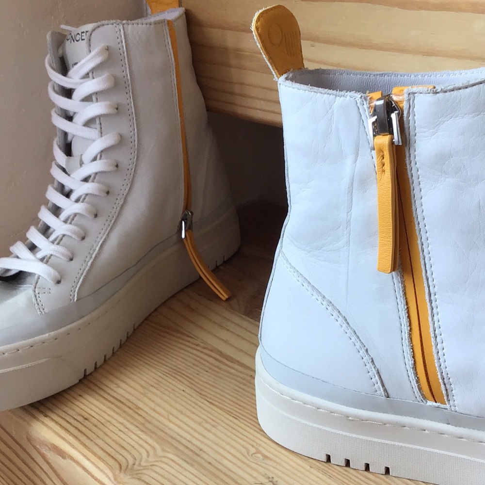 White Soft Leather Oncept NYC High Top Sneakers 7.5 New! - Picture 7 of 9